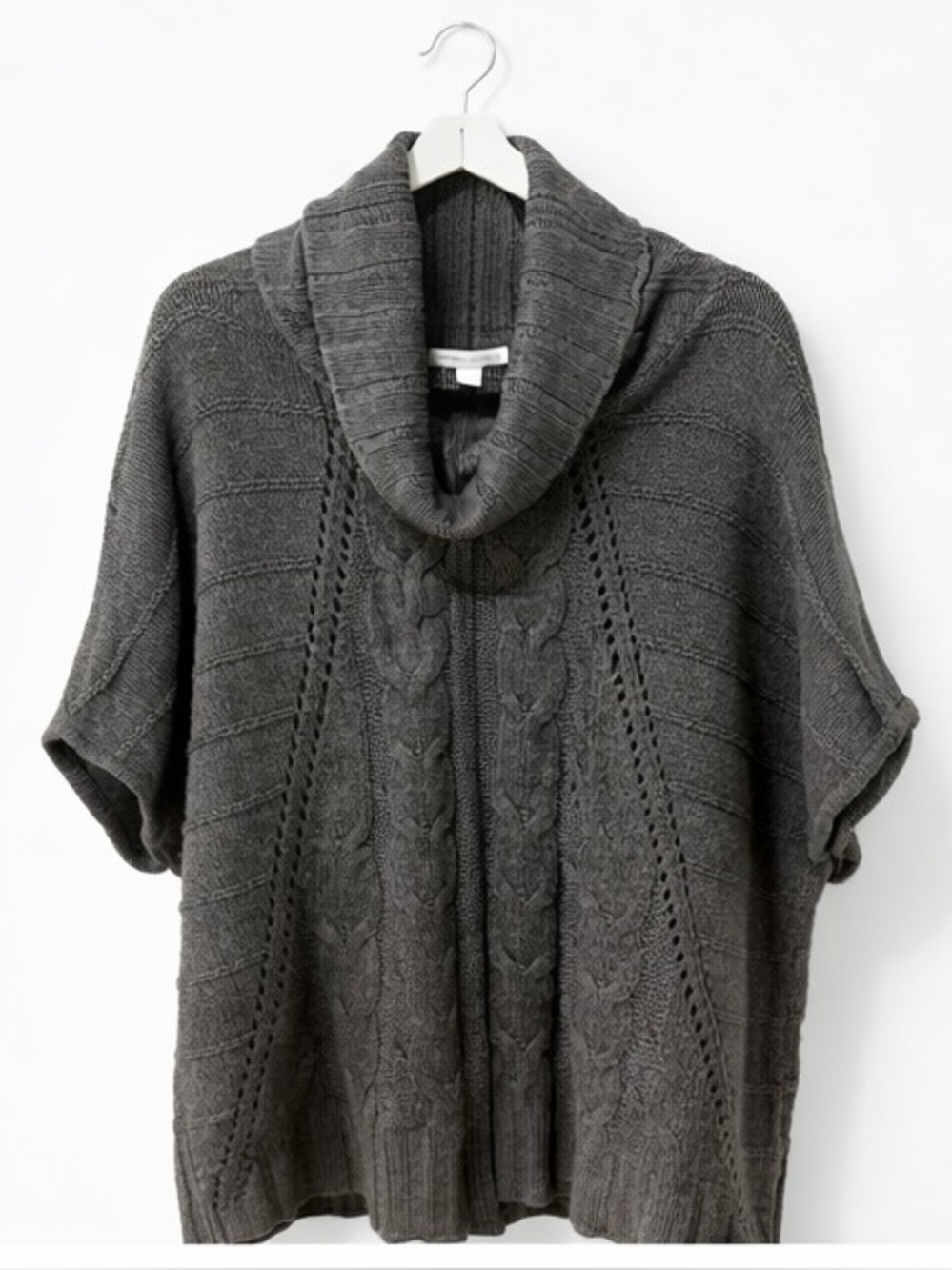 New York & Company Cable Knit Cowl Neck Sweater Poncho Gray Size L